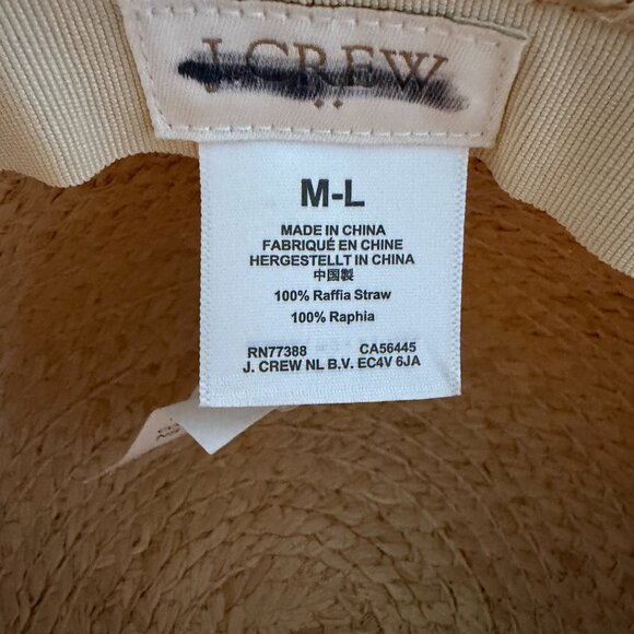 J. Crew Wide Brim Raffia Bucket Hat Natural Straw Travel Vacation M/L - Picture 2 of 5